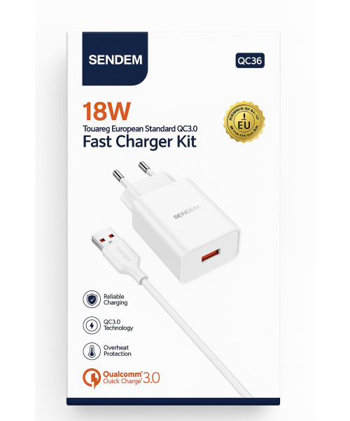SENDEM OG36 1xUSB+LIGHTNING QC 3.0 λευκό