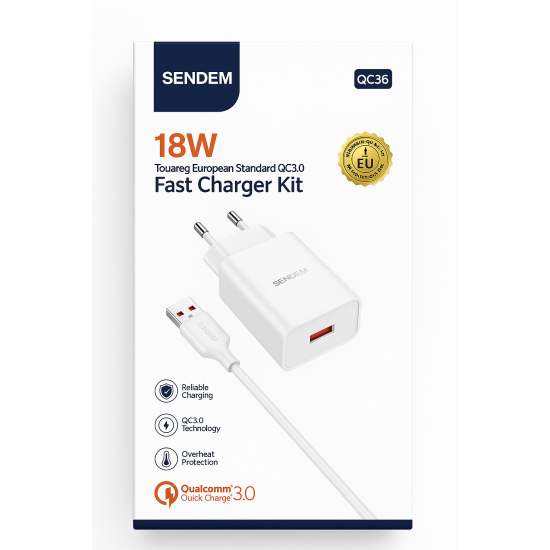 SENDEM OG36 1xUSB+LIGHTNING QC 3.0 λευκό SENDEM OG36 1xUSB+LIGHTNING QC 3.0 λευκό