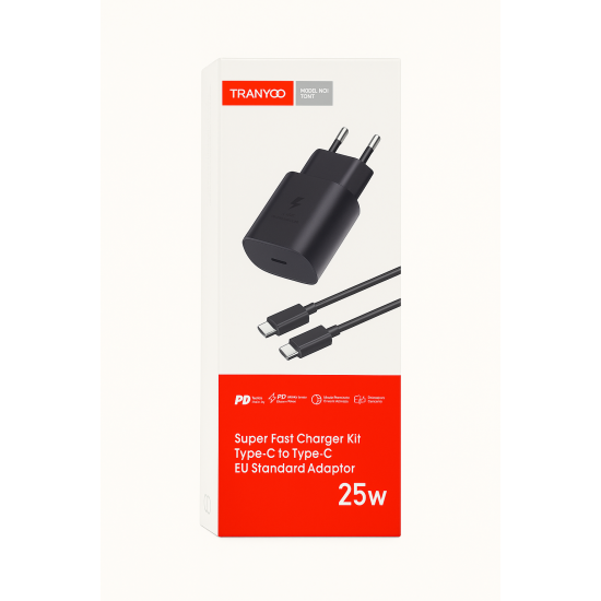 Tranyoo EU3-C Φορτιστής με Καλώδιο TYPE -C  TO TYPE -C & Θύρα USB-C fIT 55W -Λευκό