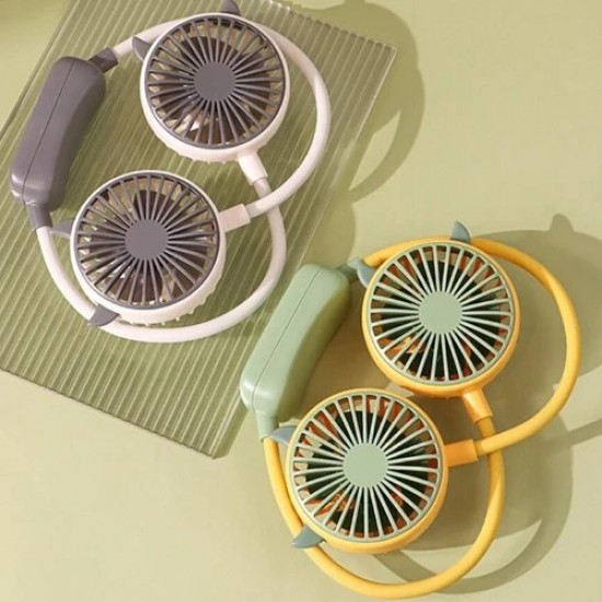 Φορητό Επαναφορτιζόμενο Ανεμιστηράκι MY -7460Λαιμού με αυτακία - Λευκό-Γκρι