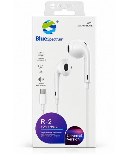 BlueSpectrum R-2 Ενσύρματα Ακουστικά USB Type-C με Μικρόφωνο & Χειριστήριο – Λευκά