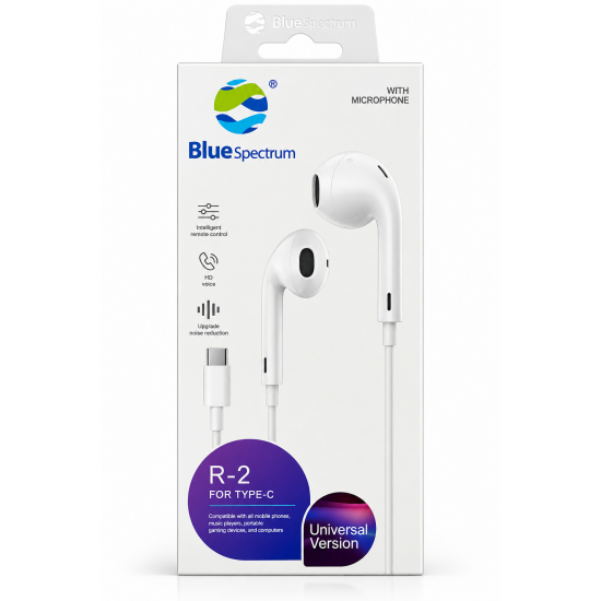 BlueSpectrum R-2 Ενσύρματα Ακουστικά USB Type-C με Μικρόφωνο & Χειριστήριο – Λευκά