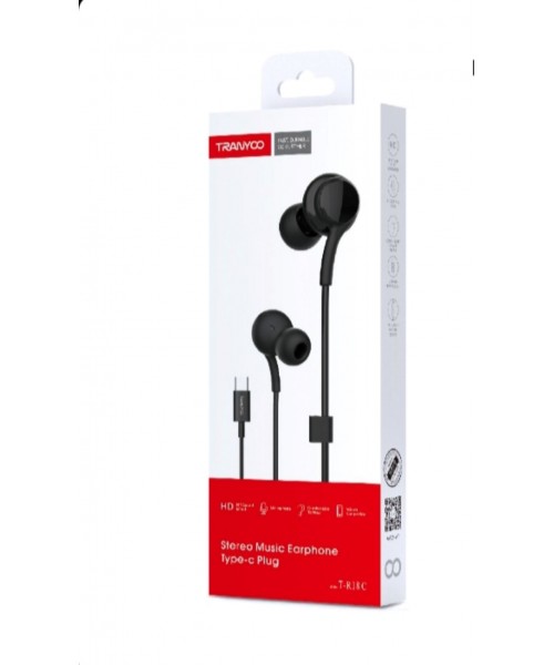 TRANYOO T-R18C Ενσύρματα Ακουστικά In-Ear με USB Type-C & Μικρόφωνο – Μαύρα