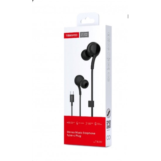 TRANYOO T-R18C Ενσύρματα Ακουστικά In-Ear με USB Type-C & Μικρόφωνο – Μαύρα
