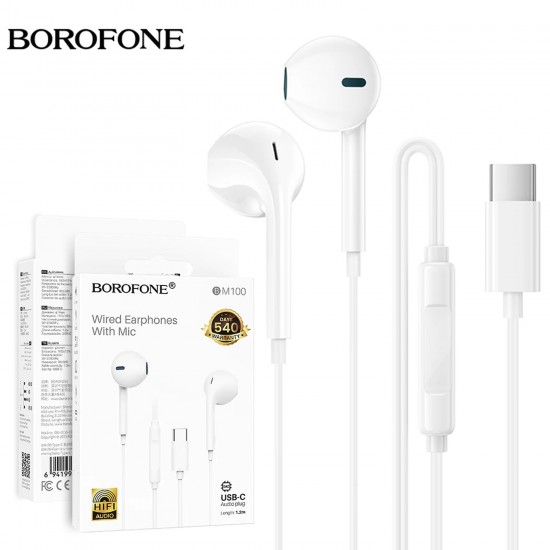 Borofone BM100 Ενσύρματα Ακουστικά USB-C με Μικρόφωνο – Λευκά