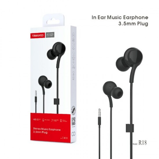 Ενσύρματα Ακουστικά In-Ear TRANYOO R18 με Βύσμα 3.5mm – Μαύρα