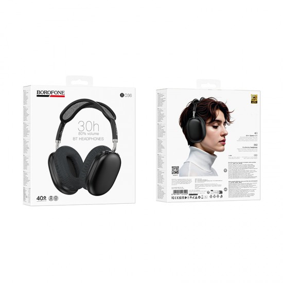 Borofone BO36 Tone Ασύρματα / Ενσύρματα Over Ear Ακουστικά με 30 ώρες Λειτουργίας Μαύρα