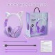 Ασύρματα ακουστικά Bluetooth για παιδιά Cat Ear με μικρόφωνο ακύρωσης θορύβου, LED με φωτισμό πάνω από το αυτί και στερεοφωνικό ήχο-Λιλά