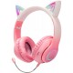 Ασύρματα ακουστικά Bluetooth για παιδιά Cat Ear με μικρόφωνο ακύρωσης θορύβου, LED με φωτισμό πάνω από το αυτί και στερεοφωνικό ήχο-Ρόζ