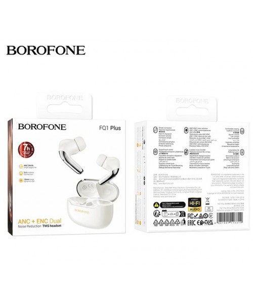 Borofone FQ1 Plus Shine In-ear Bluetooth Handsfree Ακουστικά με Θήκη Φόρτισης Λευκά