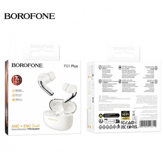 Borofone FQ1 Plus Shine In-ear Bluetooth Handsfree Ακουστικά με Θήκη Φόρτισης Λευκά
