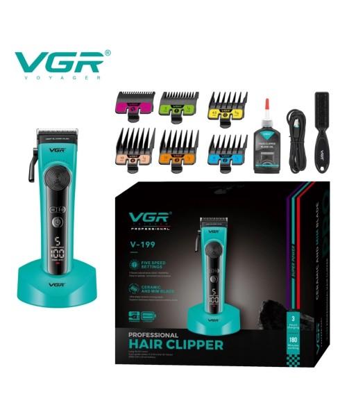 VGR V-199 Green Επαγγελματική Επαναφορτιζόμενη Κουρευτική Μηχανή με Βάση Φόρτισης