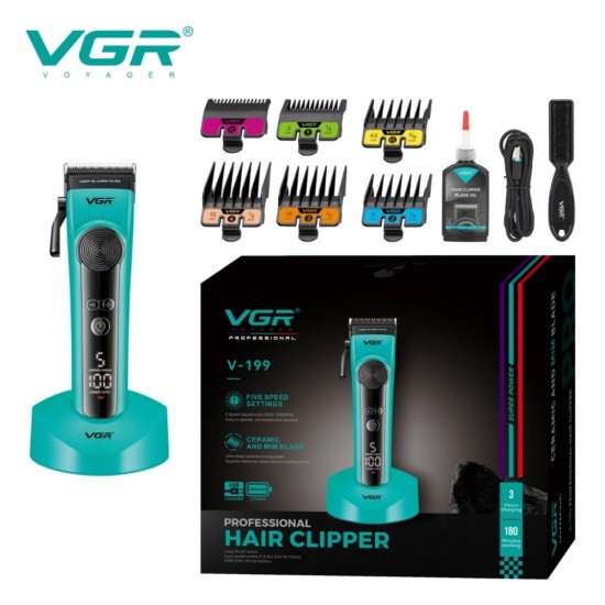 VGR V-199 Green Επαγγελματική Επαναφορτιζόμενη Κουρευτική Μηχανή με Βάση Φόρτισης