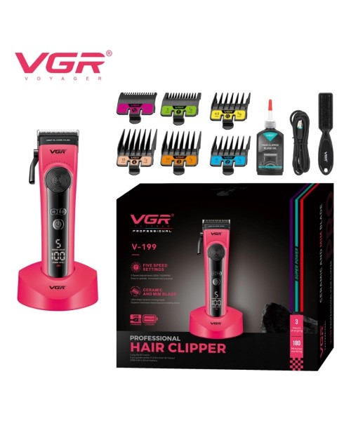 VGR V-199 Pink Επαγγελματική Επαναφορτιζόμενη Κουρευτική Μηχανή με Βάση Φόρτισης