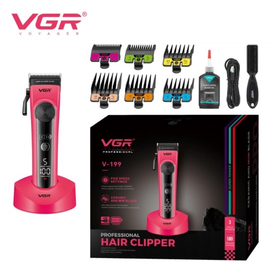 VGR V-199 Pink Επαγγελματική Επαναφορτιζόμενη Κουρευτική Μηχανή με Βάση Φόρτισης