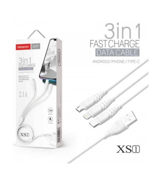 Tranyoo XS1 Regular USB to Lightning / Type-C / micro USB Cable Λευκό 1m 
