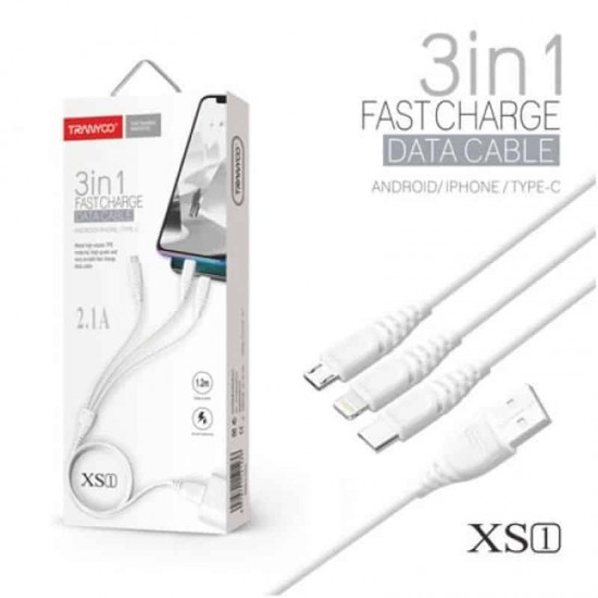 Tranyoo XS1 Regular USB to Lightning / Type-C / micro USB Cable Λευκό 1m Tranyoo XS1 Regular USB to Lightning / Type-C / micro USB Cable Λευκό 1m