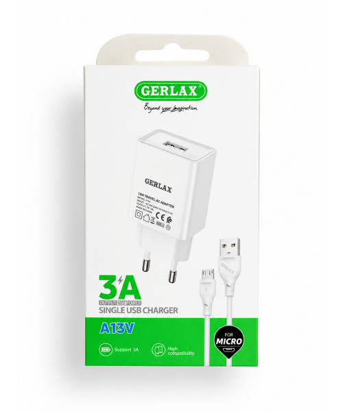 Gerlax A13V 3A Single USB Charger – Ταξιδιωτικός Αντάπτορας για Micro USB, 15W