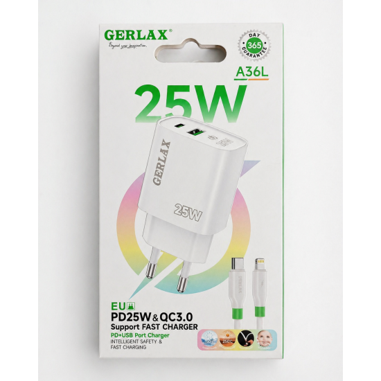 Φορτιστής GERLAX 25W με Υποστήριξη PD και QC3.0 A36L