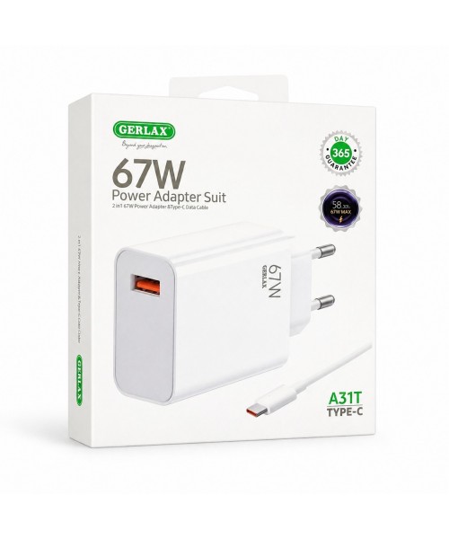 GERLAX 67W Power Adapter Suit – Γρήγορη Φόρτιση με Καλώδιο Type-C -A31T