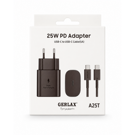 Φορτιστής GERLAX 25W PD με Καλώδιο USB-C σε USB-C (5A)