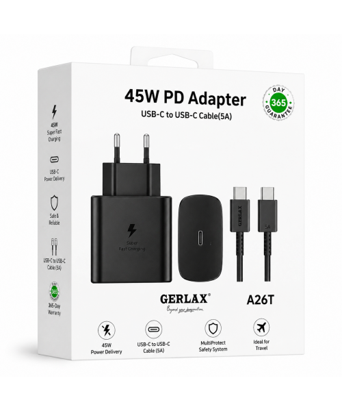 GERLAX 45W PD Φορτιστής – USB-C σε USB-C Καλώδιο (5A) – Γρήγορη Φόρτιση