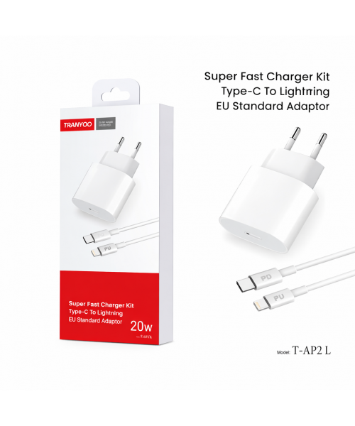 TRANYOO T-AP2 L Super Fast Charger Kit 20W Type-C to Lightning – Φορτιστής EU & Καλώδιο