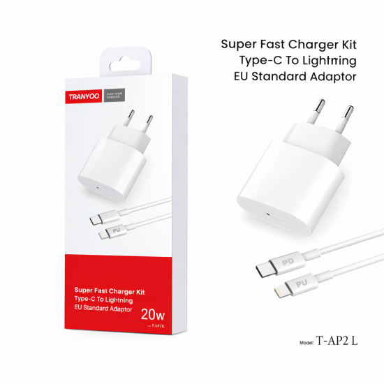 TRANYOO T-AP2 L Super Fast Charger Kit 20W Type-C to Lightning – Φορτιστής EU & Καλώδιο