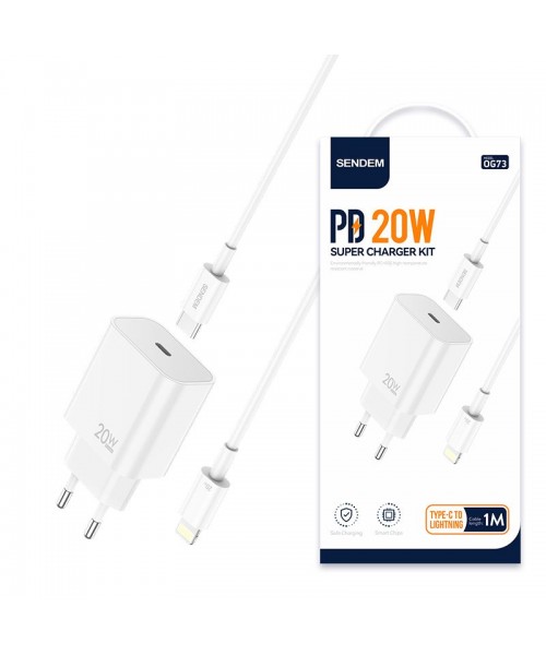 Sendem OG73 Σετ Ταχυφορτιστή PD 20W με Καλώδιο USB-C σε Lightning 1m – Λευκό