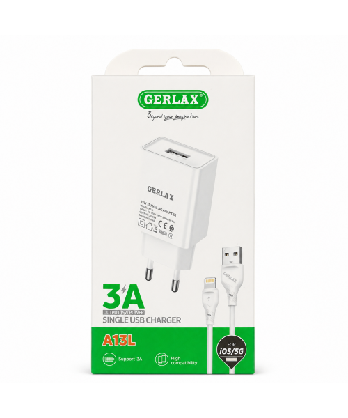 GERLAX A13L Φορτιστής USB 3A - 15W Αντάπτορας με Καλώδιο USB για iOS/5G