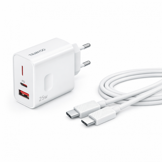 TRANYOO Super Fast Charger Kit 25W USB-C – Φορτιστής Πρίζας με Καλώδιο Type-C to Type-C -Model T-EU6C