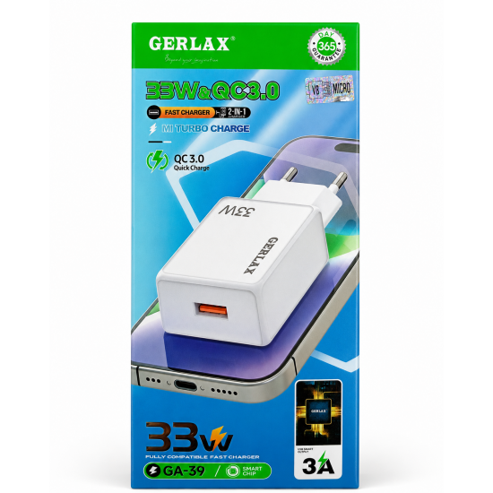 GERLAX GA-39 Φορτιστής Ταχείας Φόρτισης 33W QC3.0 με Καλώδιο Micro USB