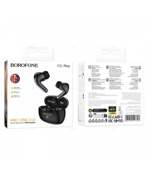 Borofone FQ1 Plus Shine In-ear Bluetooth Handsfree Ακουστικά με Θήκη Φόρτισης  -Μαύρο