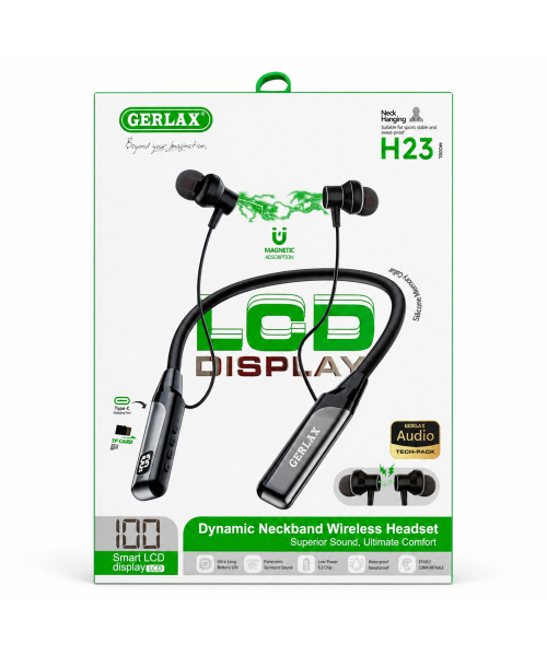 GERLAX H23 Ασύρματα Ακουστικά Λαιμού Bluetooth με LCD Display, Magnetic Earbuds & TF Card