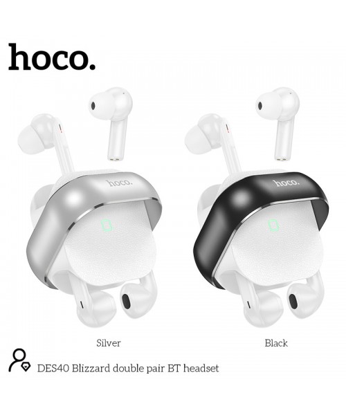 Hoco DES40 In-ear Bluetooth Handsfree Ακουστικά με Θήκη Φόρτισης Ασημί