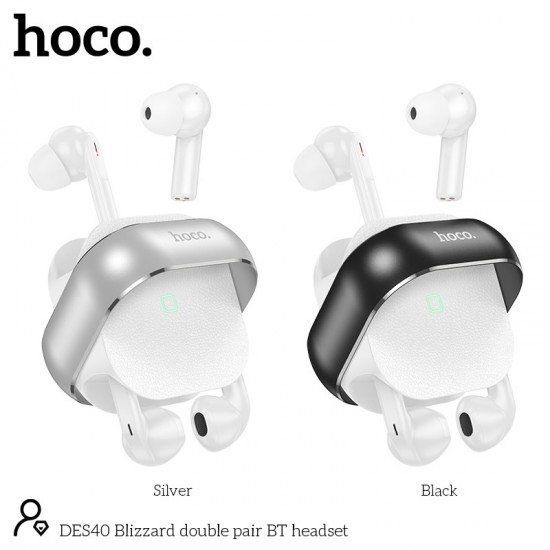 Hoco DES40 In-ear Bluetooth Handsfree Ακουστικά με Θήκη Φόρτισης Ασημί