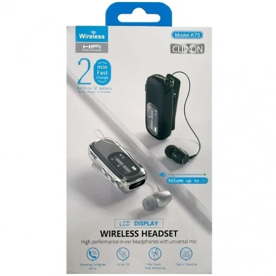 K75 In-ear Bluetooth Handsfree Ακουστικό Πέτου Μαύρο