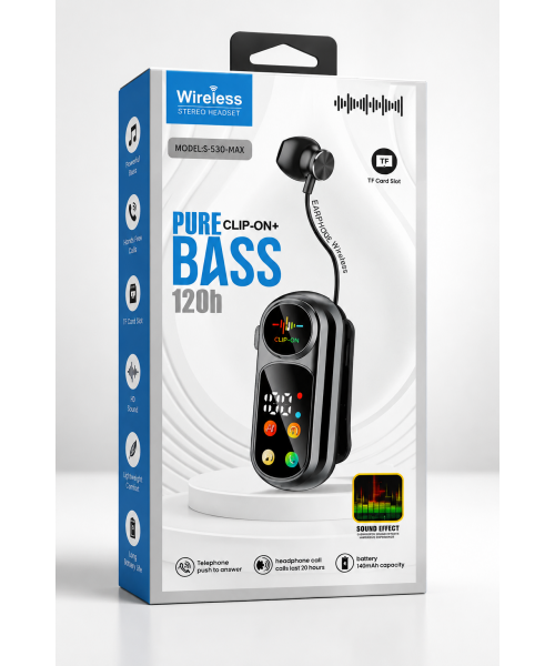 Wireless Stereo Headset S-530 MAX Ασύρματα Ακουστικά Bluetooth Clip-On με Pure Bass, TF Card & LED Οθόνη – Μαύρα