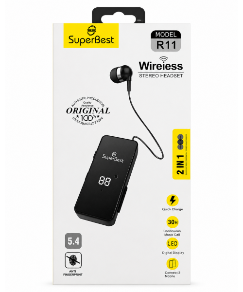 SuperBest R11 Ασύρματο Bluetooth 5.4 Stereo Headset με LED Οθόνη – Μαύρο