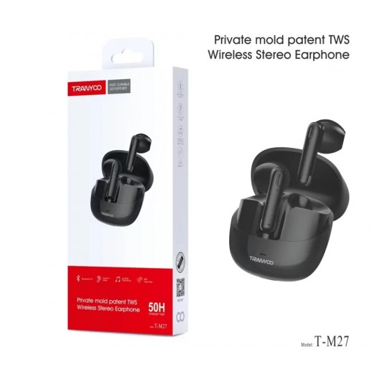 Tranyoo T-M27 Ασύρματα Ακουστικά Bluetooth 5.3 TWS με Θήκη Φόρτισης – Μαύρα