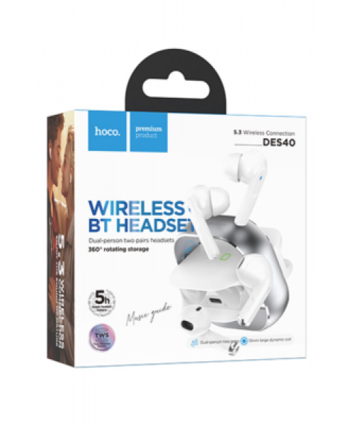 Hoco DES40 In-ear Bluetooth Handsfree Ακουστικά με Θήκη Φόρτισης Ασημί