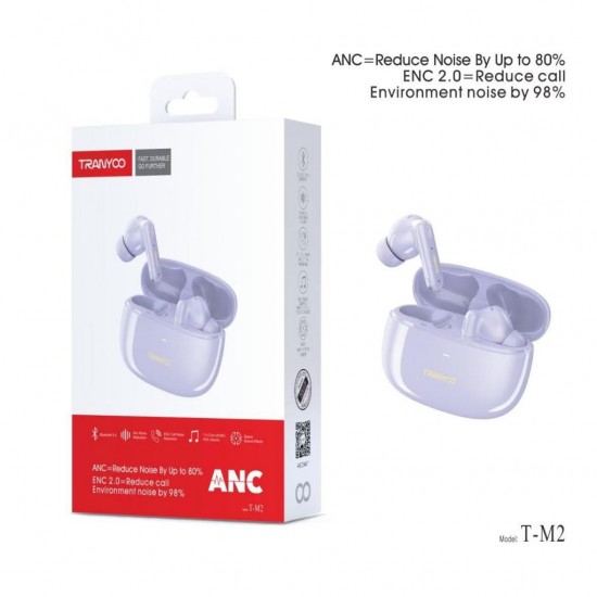 Tranyoo T-M2 Ασύρματα Bluetooth Ακουστικά με ANC & ENC 2.0 – Noise Cancelling-Purple