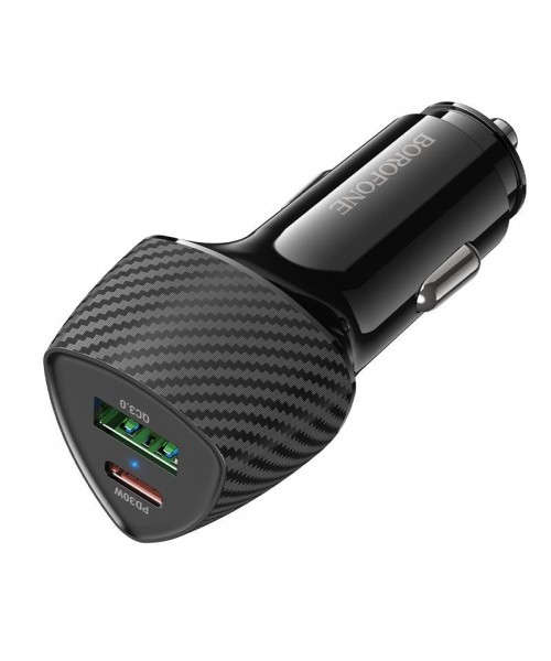 BOROFONE BZ31C Solid PD30W Type-C + QC3.0 USB Car Charger(Black)