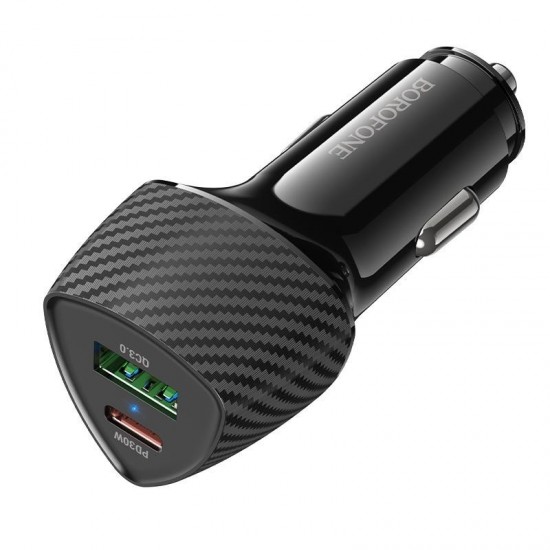 BOROFONE BZ31C Solid PD30W Type-C + QC3.0 USB Car Charger(Black)