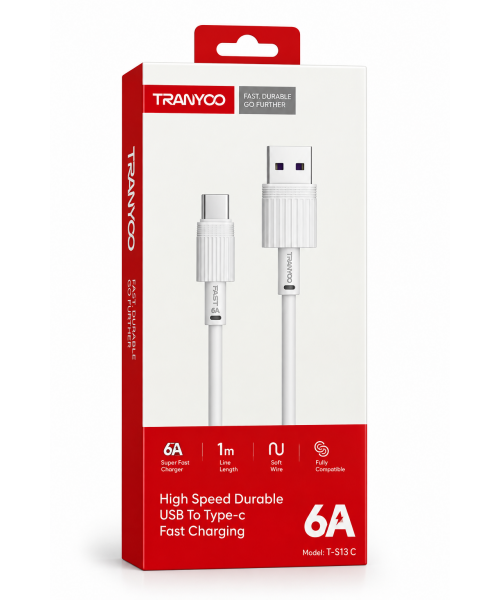 TRANYOO T-S13C Καλώδιο USB-A σε Type-C 6A Fast Charging 1m – Λευκό