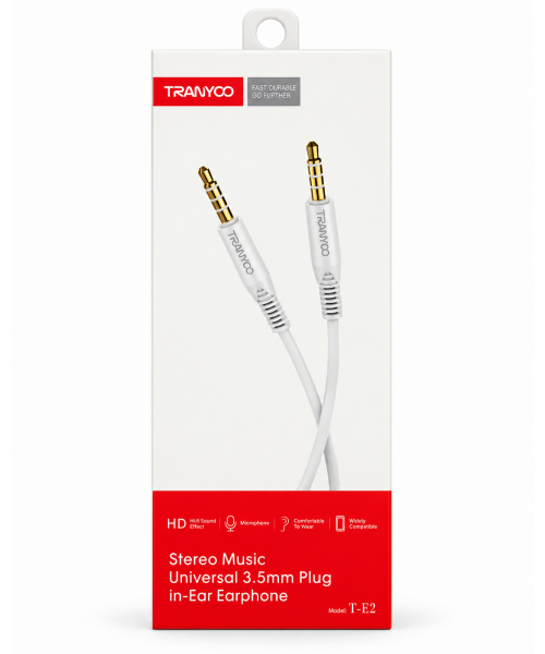 TRANYOO T-E2 Ενσύρματα Ακουστικά In-Ear με Μικρόφωνο & Jack 3.5mm – Λευκά