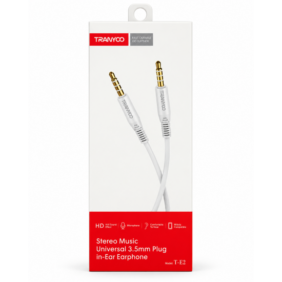 TRANYOO T-E2 Ενσύρματα Ακουστικά In-Ear με Μικρόφωνο & Jack 3.5mm – Λευκά