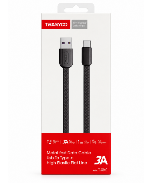 TRANYOO T-X9C Καλώδιο USB-A σε Type-C 3A Fast Charging & Data 1m – Μαύρο