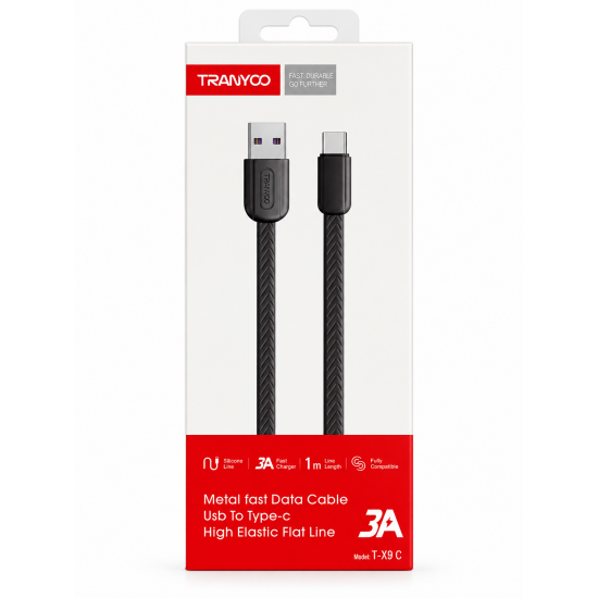 TRANYOO T-X9C Καλώδιο USB-A σε Type-C 3A Fast Charging & Data 1m – Μαύρο
