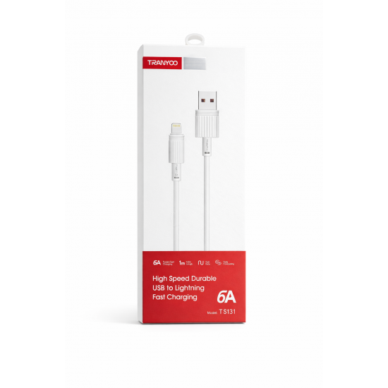 Καλώδιο Φόρτισης TRANYOO USB σε Lightning 6A – Ταχεία Φόρτιση 1m (T-S131)